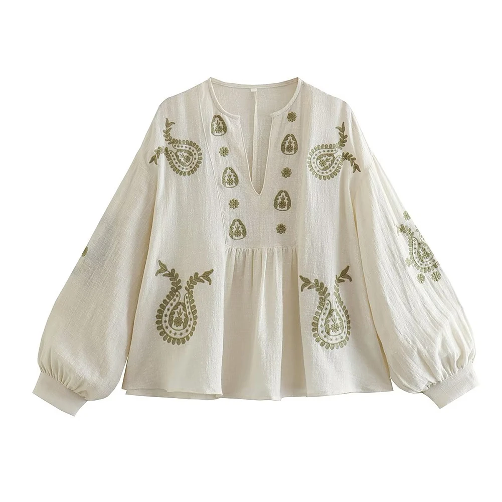Embroidery Cotton Shirt - قميص نسائي جديد فضفاض من القطن
