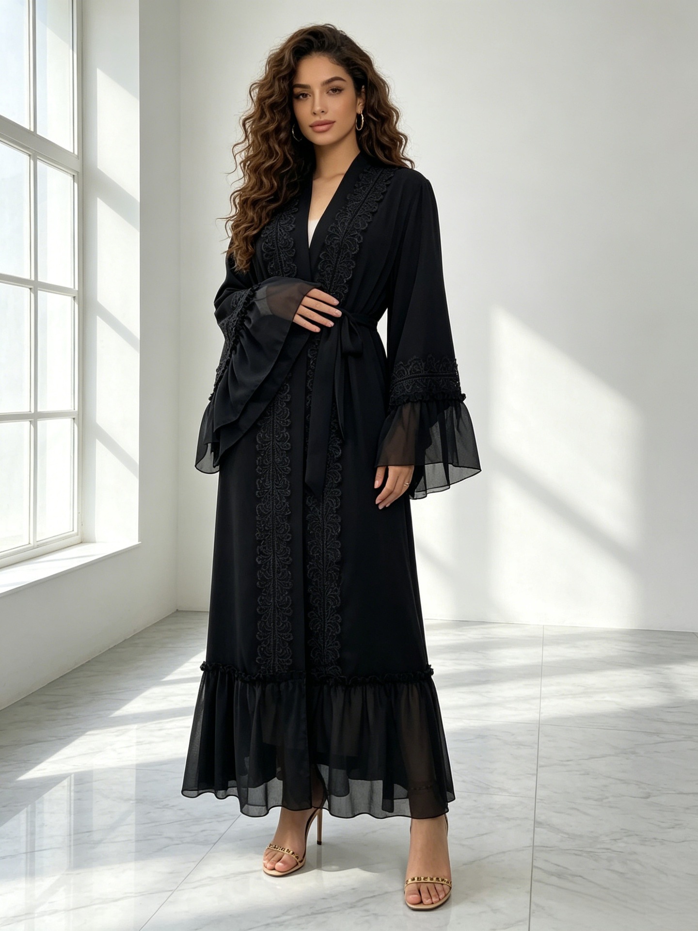 Embroidery Kebaya - عباية رمضان مفتوحة بتطريز دانتيل، قفطان