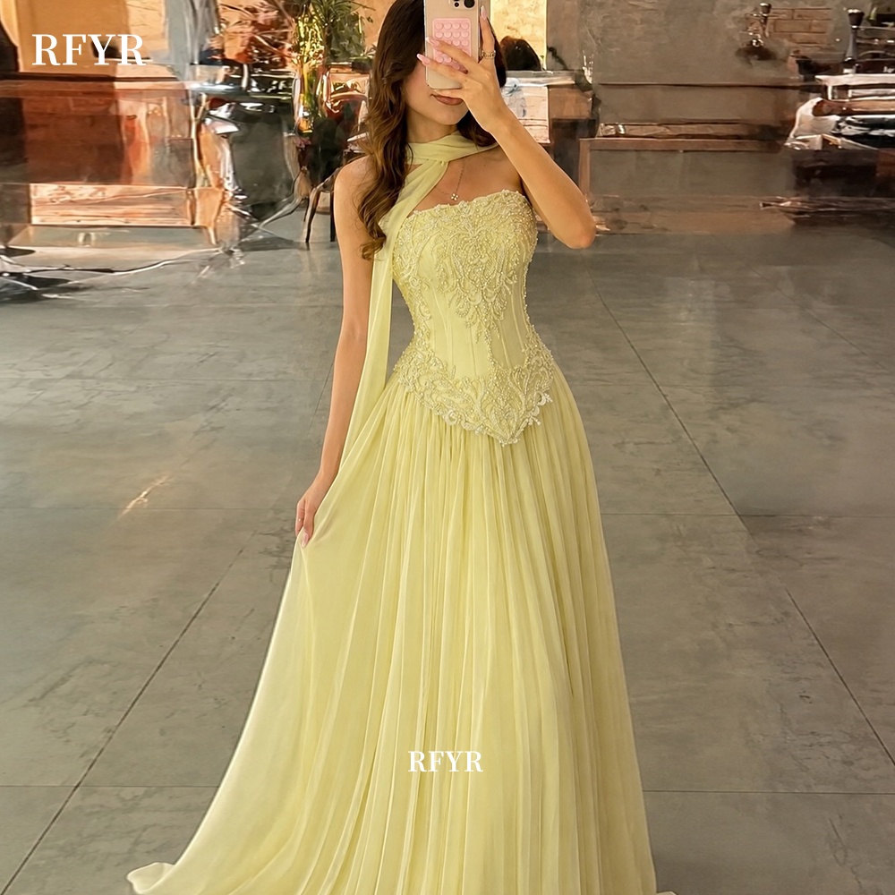 Embroidery Yellow Dress - فستان سهرة أصفر من RFYR مع