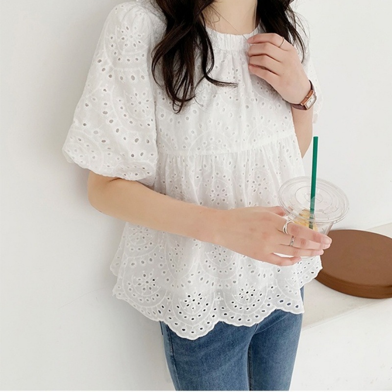 بلوزة نسائية مجوفة من التطريز  - مراجعة Embroidery Cotton Shirt وسعره