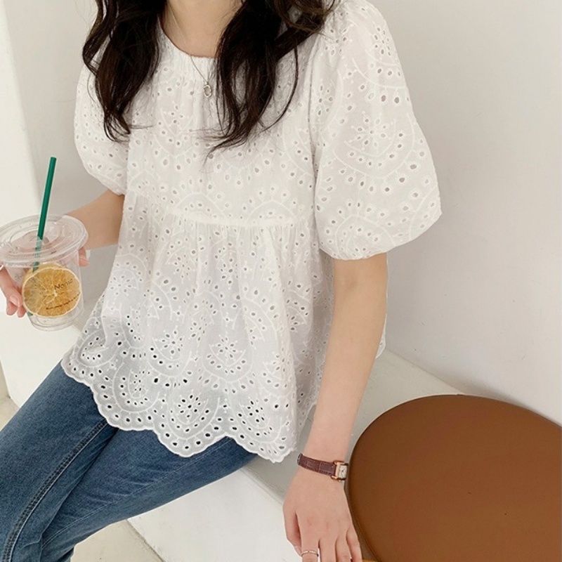 بلوزة نسائية مجوفة من التطريز  - مراجعة Embroidery Cotton Shirt وسعره