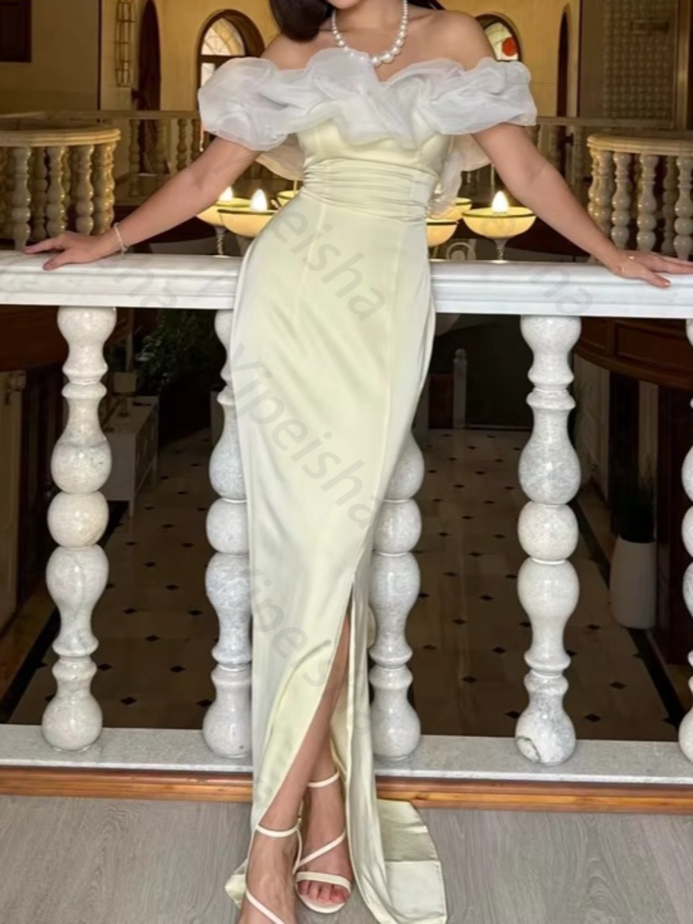 فساتين سهرة ساتان صفراء مخصصة  - مراجعة Embroidery Yellow Dress وسعره