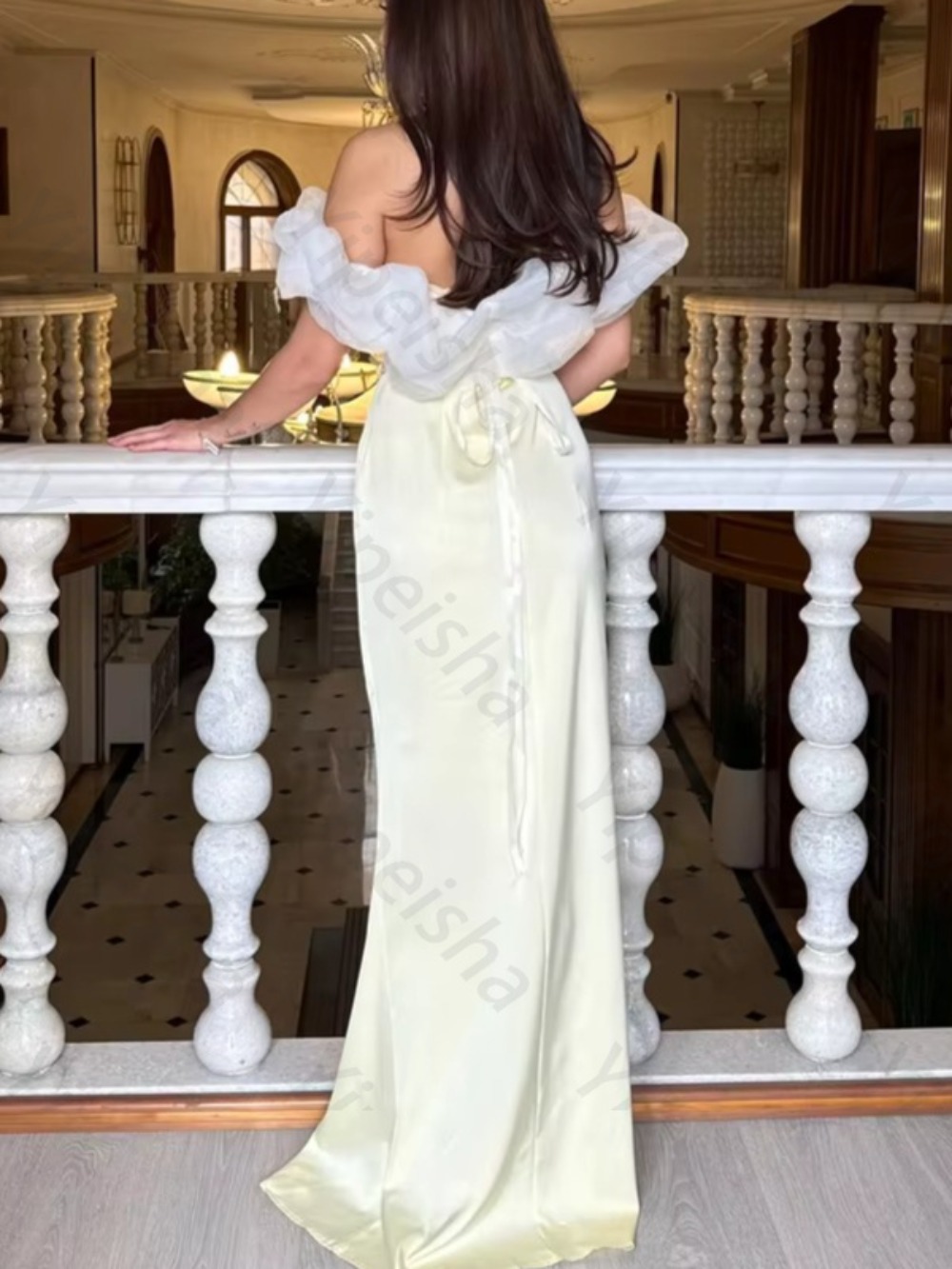 فساتين سهرة ساتان صفراء مخصصة  - مراجعة Embroidery Yellow Dress وسعره